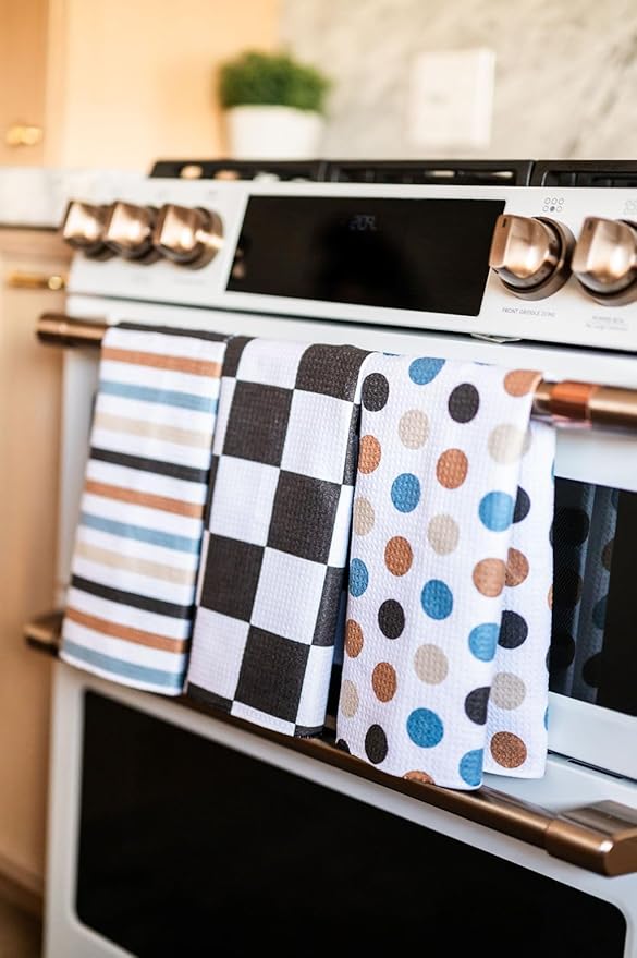 || 3 Pack Double Sided || Kitchen Towels || Dish Towels || Highly Absorbent || Hanging Loop || Dish Cloths || Modern || Designer Prints (Marigold/Mint)