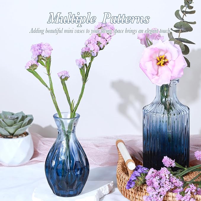 Navy Blue Glass Bud Vases Set of 12, Mini Flower Vase for Centerpieces, Small Glass Vases in Bulk for Wedding Decorations, Vintage Vase Bridal Shower, Party, Graduation, Home Table Décor