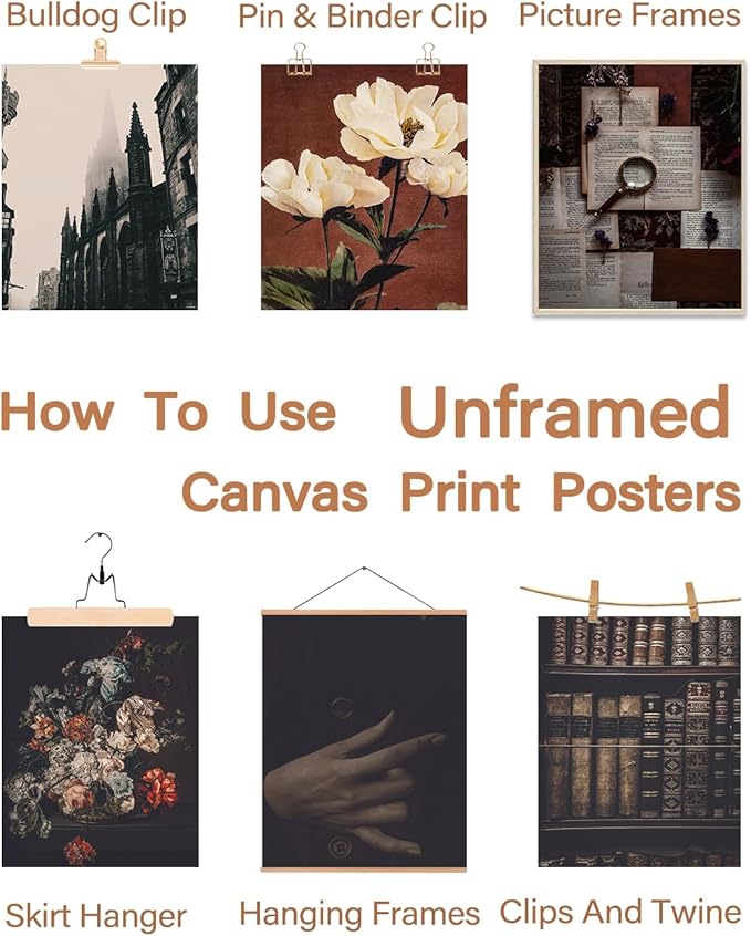 ASTRDECOR Dark Academia Decor Set - Vintage Newspapers Canvas Wall Art Prints Posters for Room Aesthetic, Spooky Gothic Home Decor for Halloween decor, Skull Witch Decor for Dark Bedroom Set of 12【Unframed】