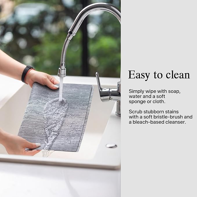 Placemats Set of 12 - Easy Clean Woven Vinyl Placemat for Dining Table, Indoor/Outdoor Place Mats, Washable PVC Table Mats（Gray）