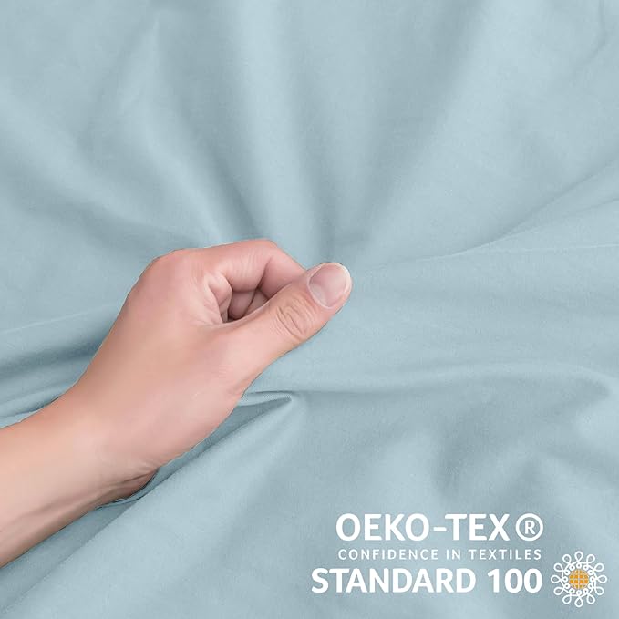 JELLYMONI Cotton Duvet Cover King Size - 100% Washed Cotton Linen Like Textured Comforter Cover, 3 Pieces Breathable Soft Bedding Set with Zipper Closure (Light Blue, 104"x 90")