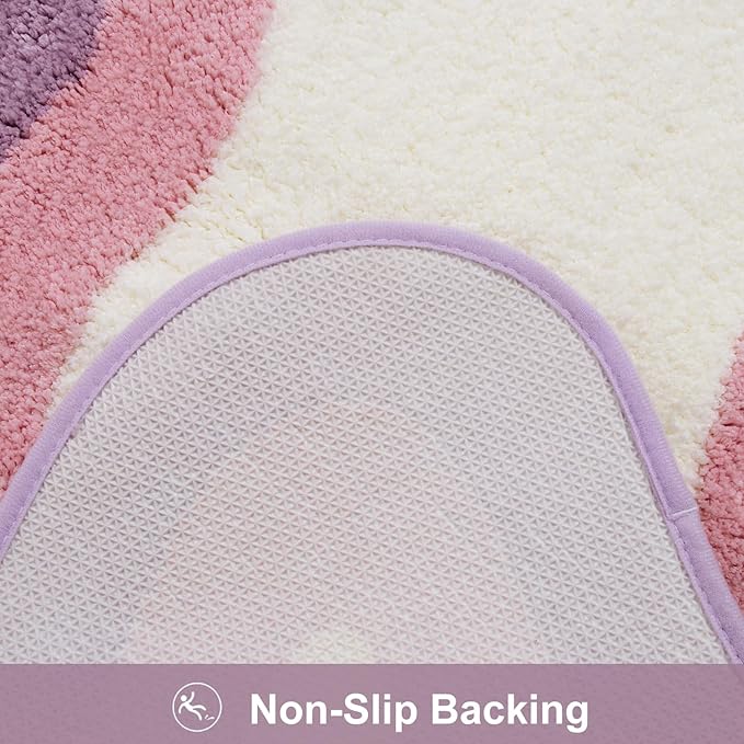 HAOCOO Luxury Soft Scalloped Runner Rug, 24x59 Inch Irregular Shape Non-Slip Bathmat, Microfiber Absorbent Washable Rugs for Bathroom Floor Bedside Sink Tub Shower