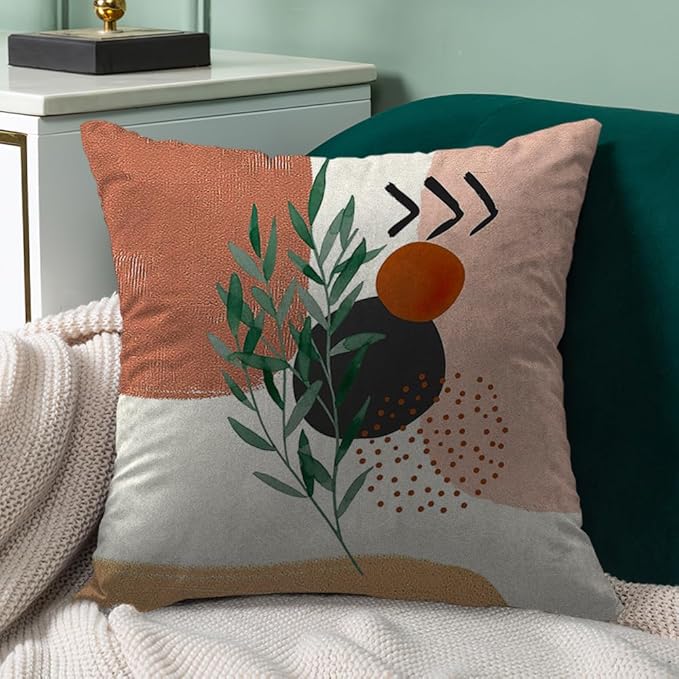 Boho Mid Century Modern Throw Pillow Covers Set of 6, Sun Moon Arch Leaves Abstract Home Decor Farmhouse Decorative Cushion Covers 18"X18"