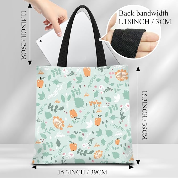 Canvas Tote Bag for Women，Cute Heavy-Duty Shoulder Bag with Zipper Pocket -Travel Tote for Grocery, Gym,Shopping