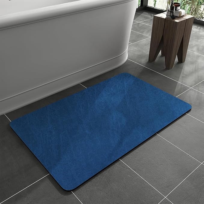 MontVoo -Bath Mat Rug-Rubber Backing Non Slip Quick Dry Absorbent Thin Bathroom Rugs Fit Under Door-Faux Suede Surface Bathroom Floor Mats-Shower Rug for in Front of Bathtub Shower Royal Blue 16"x24"