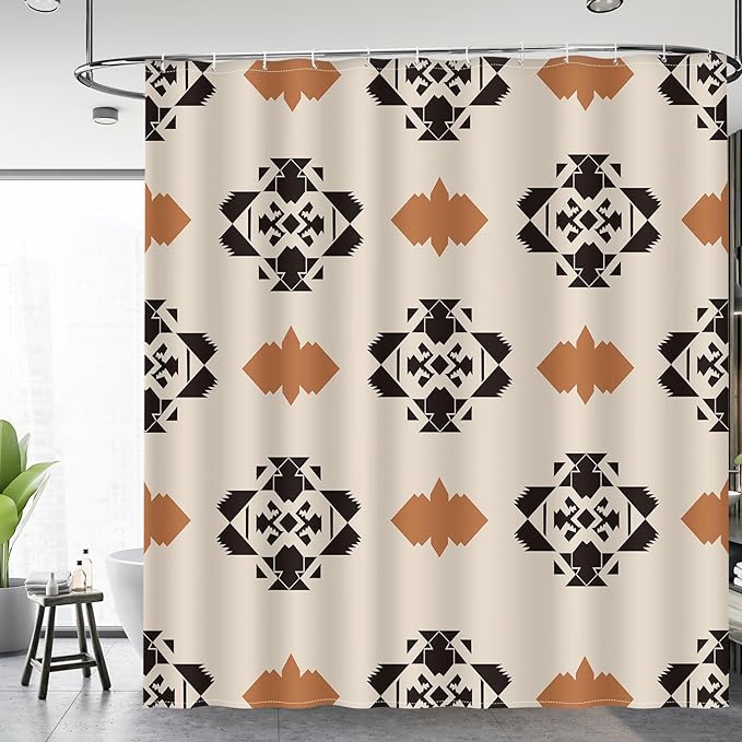 Aimego Western Aztec Shower Curtain - Southwest Boho Chic Geometric Ethnic Tribal Vintage Country Farmhouse Fabric Cloth Bath Shower Curtains Set with 12 Hooks for Bathroom Decor Accessories, 72"x72"