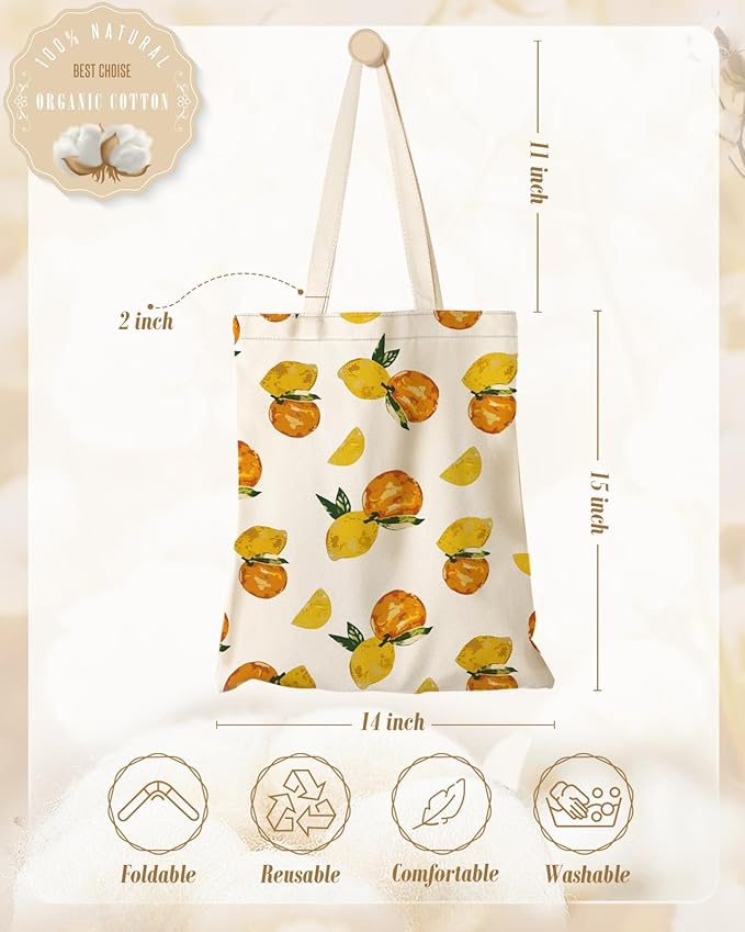 Aesthetic Canvas Tote Bag with Inner Pocket for Women, Cloth Cotton Totes Bag with Pattern for Shopping, Gym