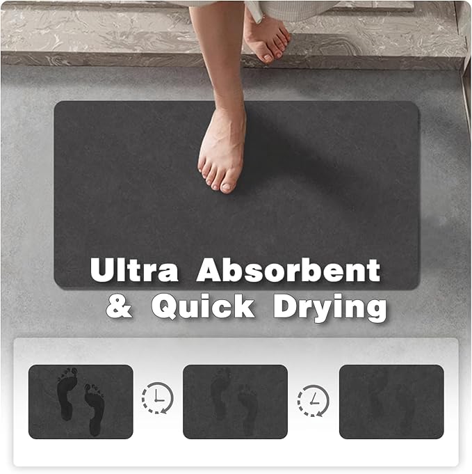 Black Bath Mat, Bathroom Rugs Non Slip Washable Thin Absorbent Quick Dry Bath Mat Fits Under Door Bathroom Floor Mat Perfect for Bath, Shower, or Sink 24"x48" Black