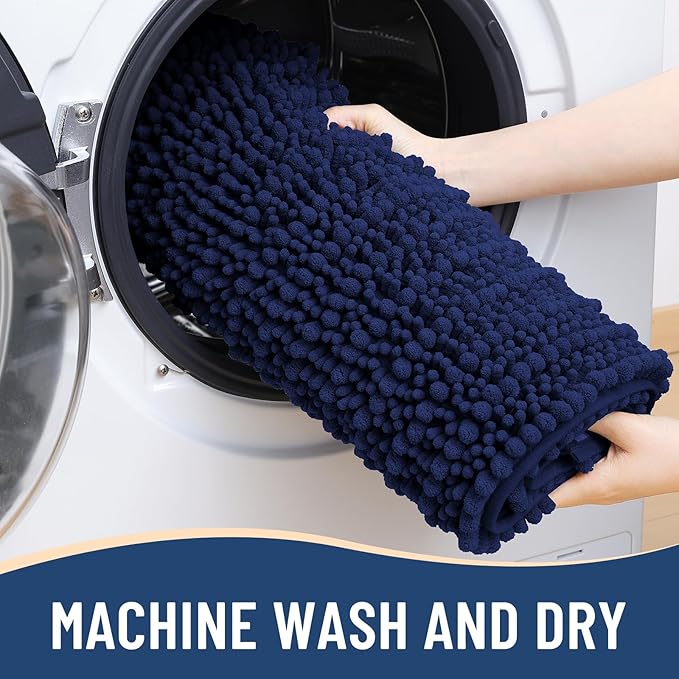 Arotive Luxury Chenille Bathroom Rug Mat, Extra Soft Thick Absorbent Shaggy Bath Rugs, Non-Slip Machine Wash Dry, Plush Bath Mats for Bathroom, Shower and Tub, 40x32, Navy
