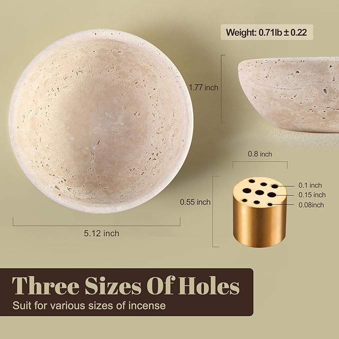 Koville Natural Marble Incense Holder, Incense Holder for Sticks with 9 Holes, Handmade Incense Burner Ash Catcher for Meditation Yoga SPA, Balsam Fir/Palo Santo/Sage/Cone (Beige)