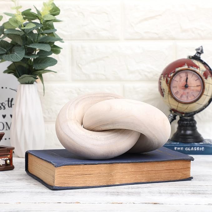 Yalikop 2 Link Wood Chain Link Decor Coffee Table Wooden Knot Decor Hand Carved Modern Farmhouse Ornament Boho Rustic Natural Chain Items for Home Living Room Bedroom Shelf Decorations(Wood)