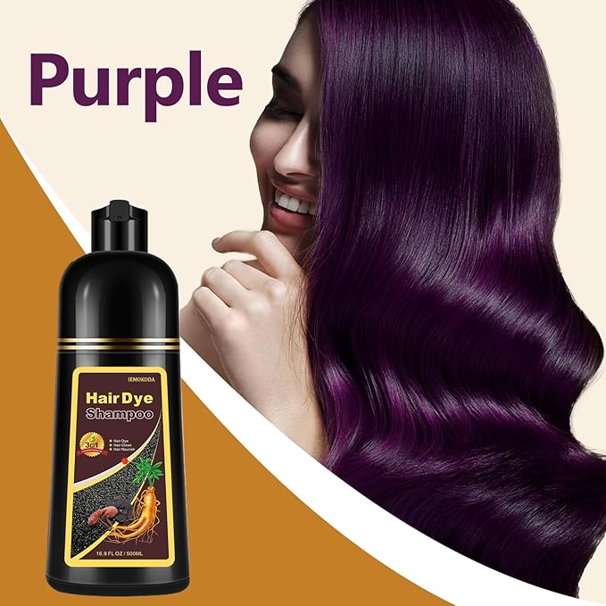 Instant Purple Hair Dye Shampoo for Gray Hair 3 in 1, Natural Hair Color Shampoo for Women Men, Easy to Use, Hair Paint Long Lasting Hair Dye 16.9 Fl Oz (Purple)