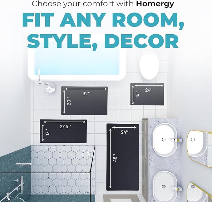 Homergy Bath Mat – Super‑Absorbent & Quick‑Dry with Non‑Slip Rubber Backing, Machine Washable & Odor Resistant – 18x28 in, Black