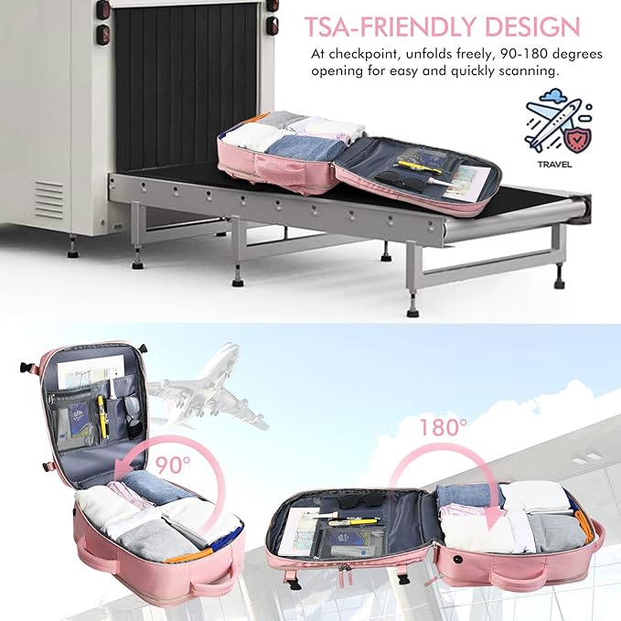 Beraliy Travel Backpack for Women, Airline Approved Bag, Carry On Waterproof Hiking Backpack, 16 inch Laptop Backpack, Overnight Bag, Pink