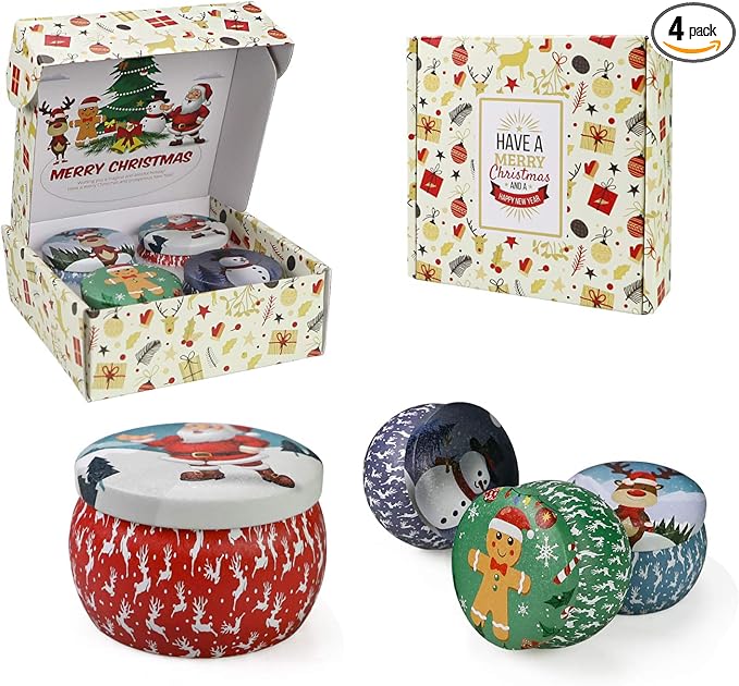 Christmas Candles, 4 Pack Scented Candles, Christmas Gifts for Women, Soy Candles Set, 120H Burning Time, Aromatherapy Candle for Meditation, Yoga, Relaxation, Bath, SPA, Ideal Gifts for Women