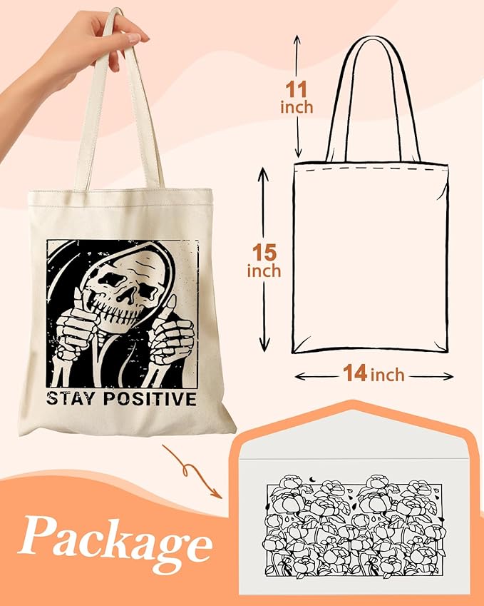 Canvas Tote Bag with Pocket - Aesthetic Cute Canvas Bag for Women Shoulder Totes for Shopping, Work, Gym