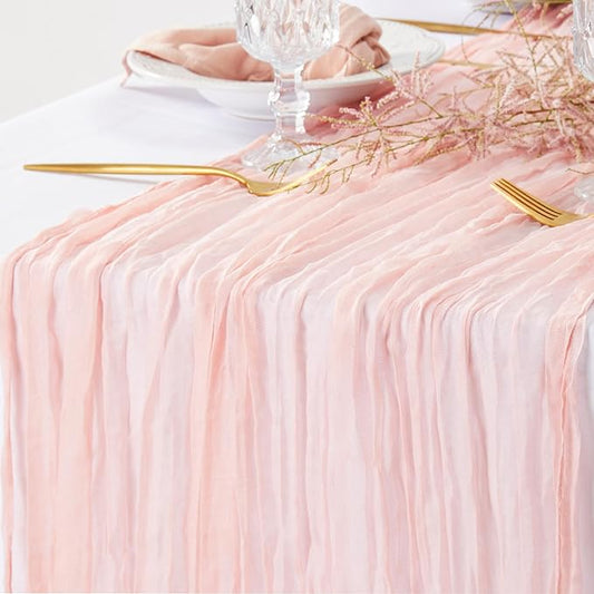 2 Pieces Pink Cheesse Cloth Table Runners 10FT for Bridal Shower Decorations Blush Pink Cheesecloth Table Runner Wedding Runner for Wedding Baby Shower Birthday Boho Table Decorations