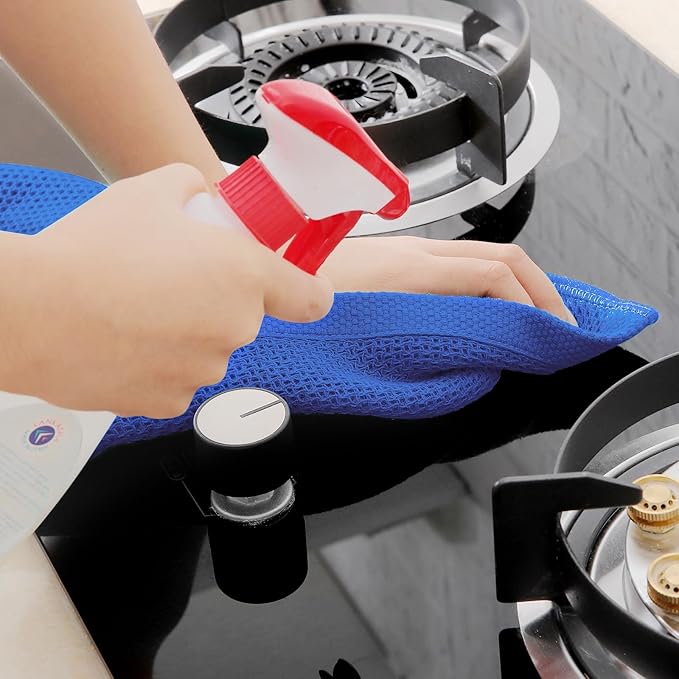 Homaxy 100% Cotton Waffle Weave Kitchen Dish Towels, Ultra Soft Absorbent Quick Drying Cleaning Towel, 13 x 28 Inches, 12-Pack, Blueberry