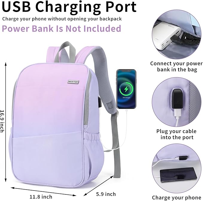 MAXTOP Deep Storage Laptop Backpack with USB Charging Port[Water Resistant] College Computer Bookbag Fits 16 Inch Laptop