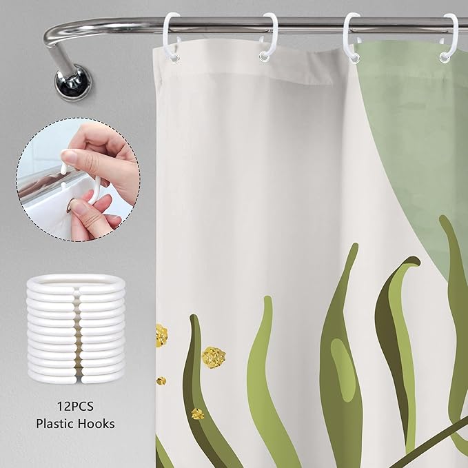 Sage Green Boho Shower Curtain 72Wx78H Modern Bohemian Abstract Leaves Olive Dark Green Mid Century Plant Bathroom Decor Minimalist Geometric Arch Bath Curtain Fabric Polyester 12 Pack Hooks
