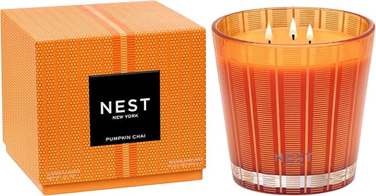 NEST New York Scented 3-Wick Candle, Pumpkin Chai - 21.2 oz - Up to 100-Hour Burn Time - Reusable Glass Vessel