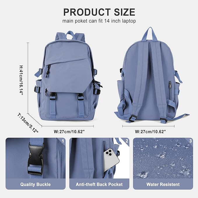 coowoz College Backpack Waterproof Black College Bags For Women Lightweight Travel Rucksack Casual Daypack Laptop Backpacks For Men Women(Blue Purple)