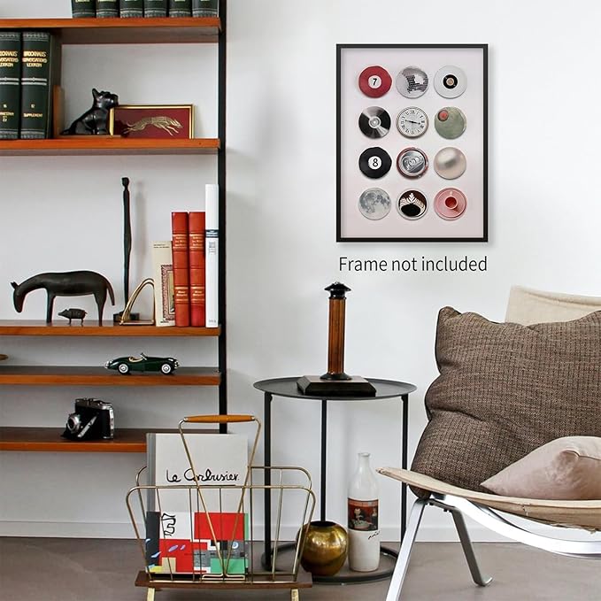 XSCQ Trendy Retro Disco Wall Art Vintage Lucky 8 Ball Poster, Funky Music Record Wall Decor Unique 7 Ball Canvas Prints, Preppy Aesthetic Painting 12x16 Inch Unframed