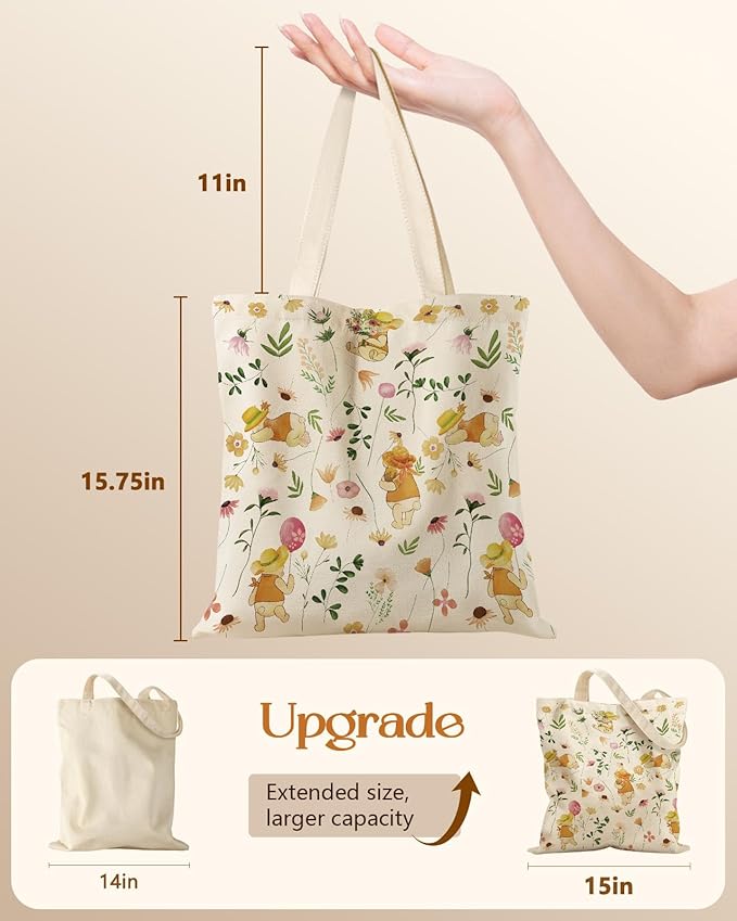 Canvas Tote Bag for Women – Aesthetic Canvas Bag with Zipper Cute Stylish Reusable Shoulder Totes for Shopping Work Daily Vacation, Floral Weini