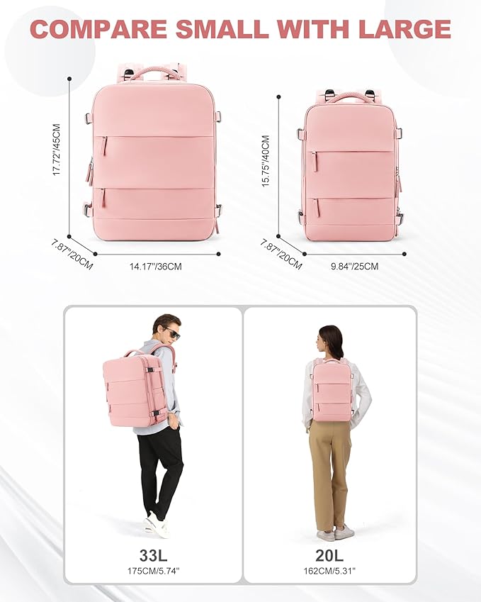 coowoz Large Travel Backpack Carry On for Women Man Gym Backpacks with Laptop Compartment Mochila de Viaje Teacher Personal Item Backpack Rucksack Airplane Accessories Must Haves Pink