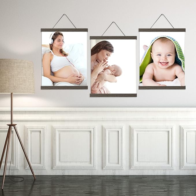 16x20 16x24 Poster Frame, Magnetic Light Wood Wooden Frame Frames Hanger for Photo Picture Canvas Artwork Wall Hanging (3 Pack, 16", Brown)