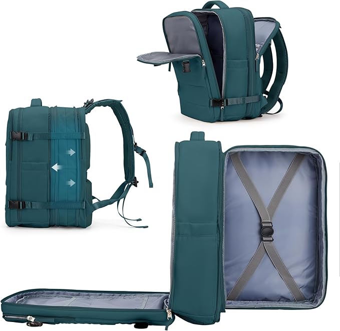 coowoz Large Travel Backpack For Women Men, Carry On Backpack,Hiking Backpack Waterproof Outdoor Sports Rucksack Casual Daypack Expandable Heavy Duty Extra large Backpack Peacock Blue