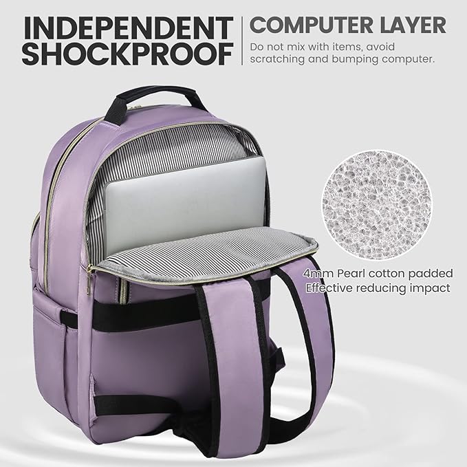 LOVEVOOK Laptop Backpack for Women 15.6 inch,Cute Womens Travel Backpack Purse,Professional Laptop Computer Bag,Waterproof Work Business College Teacher Bag Carry on Backpack with USB Port,Taro Purple