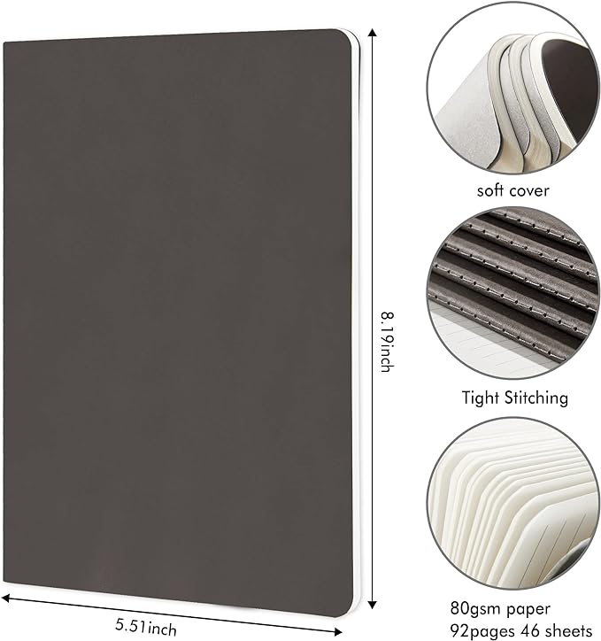 feela 16 Pack Soft Cover Journal Bulk, Lined Notebooks College Ruled for Work for Women Girl Writing, Blank Travel Journal Note Taking Notebook School Business Supplies, 8.2” x 5.5”, A5, Gray