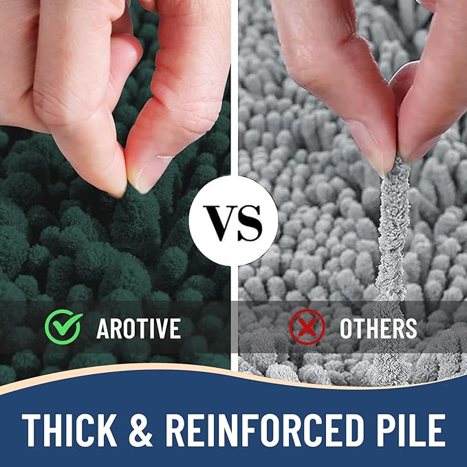 Arotive Luxury Chenille Bathroom Rug Mat, Extra Soft Thick Absorbent Shaggy Bath Rugs, Non-Slip Machine Wash Dry, Plush Bath Mats for Bathroom, Shower and Tub, 47x32, Dark Green