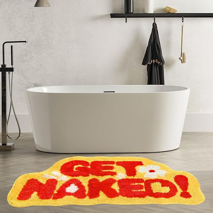 Get Naked Bath Rug, Fun Bathroom Rug,Yellow Bath Rugs Long Bath Mat Funny Bathroom Non Slip Microfiber Plush Cool Mat for Washable Absorbent Bathtub,Bedroom and Shower 20"x40"