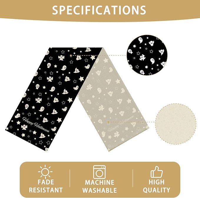 Halloween Table Runner Burlap Kitchen Dining Linen Table Decoration for Indoor Outdoor Home Party Dinner 13x72 Inch