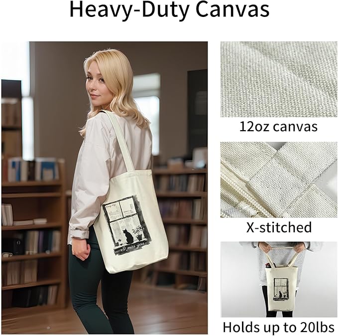 Tote Bag for Women, Reusable Zippered Canvas Bag with Handles Pocket Thick Canvas, for Grocery Shopping Beach Gift