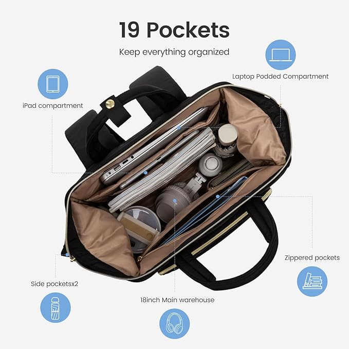 LOVEVOOK Laptop Backpack Women 18 inch,Lightweight Puffer Travel Backpacks for Women,Quilted Laptop Bag Computer Work Teacher Nurse Backpack,Womens Backpack Purse Daypack for College Business,Black