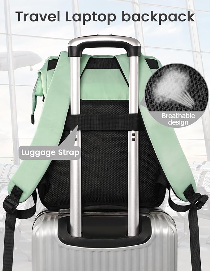 FALANKO Laptop Backpack for Women,College Work Teacher backpack for 15.6 Inch laptop with USB Charging Port,Travel Anti Theft Laptops Backpack RFID Anti Theft, Shoulder Purse Bags Green Black