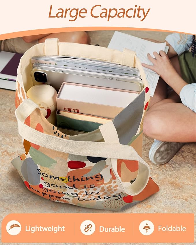 Canvas Tote Bag with Pocket - Aesthetic Cute Canvas Bag for Women Shoulder Totes for Shopping, Work, Gym