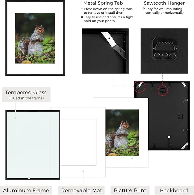 Golden State Art 11x14 Picture Frame 3 Pack - Aluminum Frames with 8x10 Removable Mats & Real Glass, Display 11x14 Posters or 8x10 Photos - Black Gallery Wall Frames for Home Office Decor