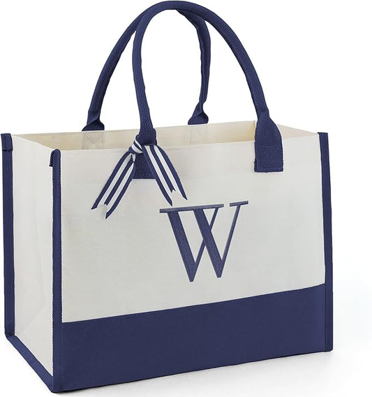 BeeGreen Embroidery Monogram Initial Tote Bag for Women Teacher Mom Friend Personalized Gift for Birthday Beach Work Wedding