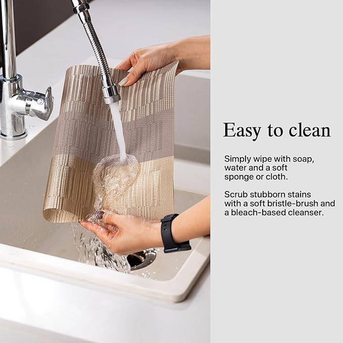 Placemats Set of 4 - Easy Clean Woven Vinyl Placemats for Dining Table, Indoor/Outdoor Place Mats, Washable PVC Table Mats （Gold Dune）