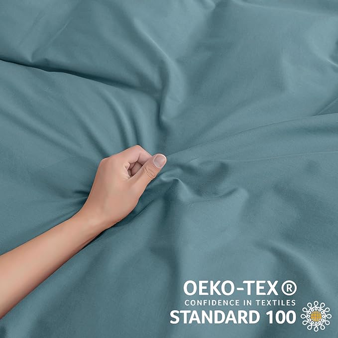 JELLYMONI Cotton Duvet Cover Full Size - 100% Washed Cotton Linen Like Textured Comforter Cover, 3 Pieces Breathable Soft Bedding Set with Zipper Closure (Grayish Blue, Full 80"x90")