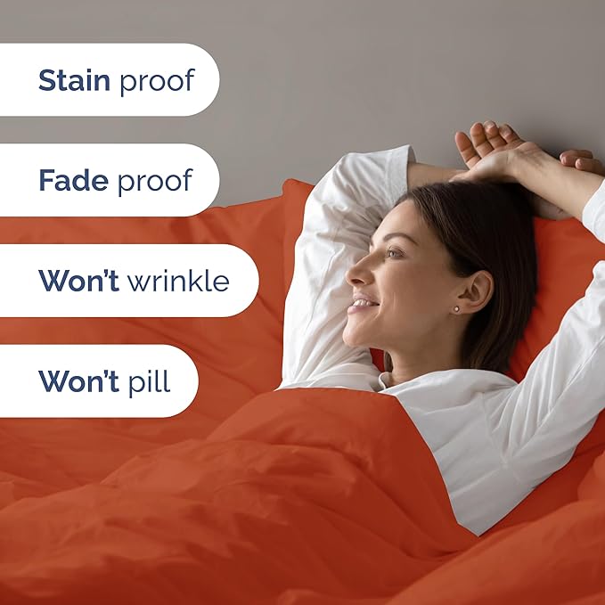 Duvet Cover Queen Size Set - Extra Soft Queen Size Duvet Cover 90 x 90 with 2 Pillow Shams - Hotel Luxury Easy Care and Fade Free w/Zipper Closures & Ties - Comfy Breathable Bedding Set (Terracotta)