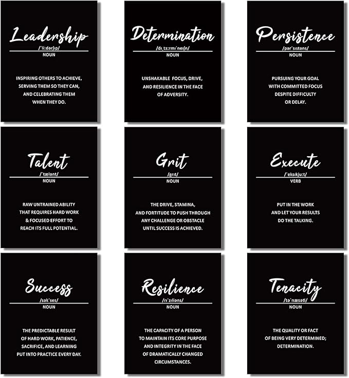 9 Pieces Inspirational Phrases Wall Art Prints Motivational Sayings Quote Poster Positive Print Decoration for Teens Adults Living Room Office Classroom College Decor, Unframed, 8 x 10 Inch (Black)