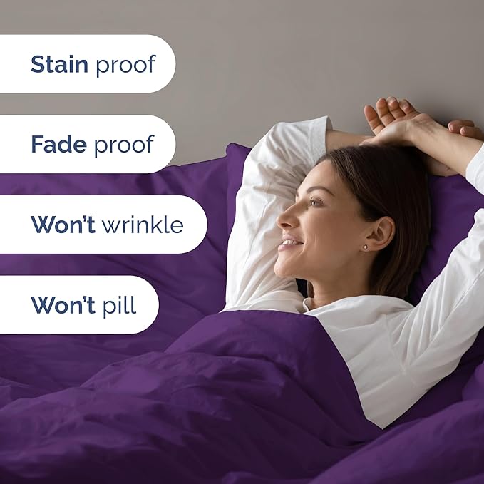 Duvet Cover Full Size Set - Extra Soft Full Size Duvet Cover 80 x 90 with 2 Pillow Shams - Hotel Luxury, Easy Care and Fade Free with Zipper Closures & Ties - Comfy, Breathable Bedding Set (Purple)