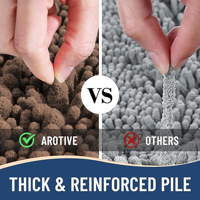 Arotive Luxury Chenille Bathroom Rug Mat, Extra Soft Thick Absorbent Shaggy Bath Rugs, Non-Slip Machine Wash Dry, Plush Bath Mats for Bathroom, Shower and Tub, 24x16, Mocha