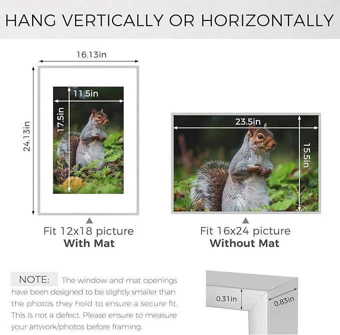 Golden State Art 16x24 Picture Frame 3 Pack - Aluminum Frames with 12x18 Removable Mats & Real Glass, Display 16x24 Posters or 12x18 Photos - Silver Gallery Wall Frames for Home Office Decor