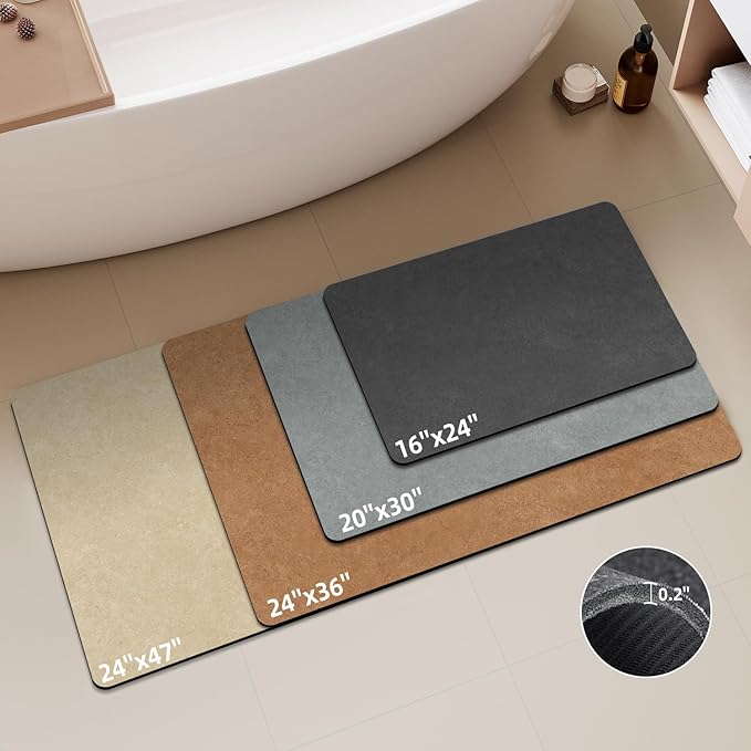 Bath Mat, Bathroom Rugs Non Slip Washable Thin Absorbent Quick Dry Bath Mat Fits Under Door Bathroom Floor Mat Perfect for Bath, Shower, or Sink 16"x24" Dark Grey